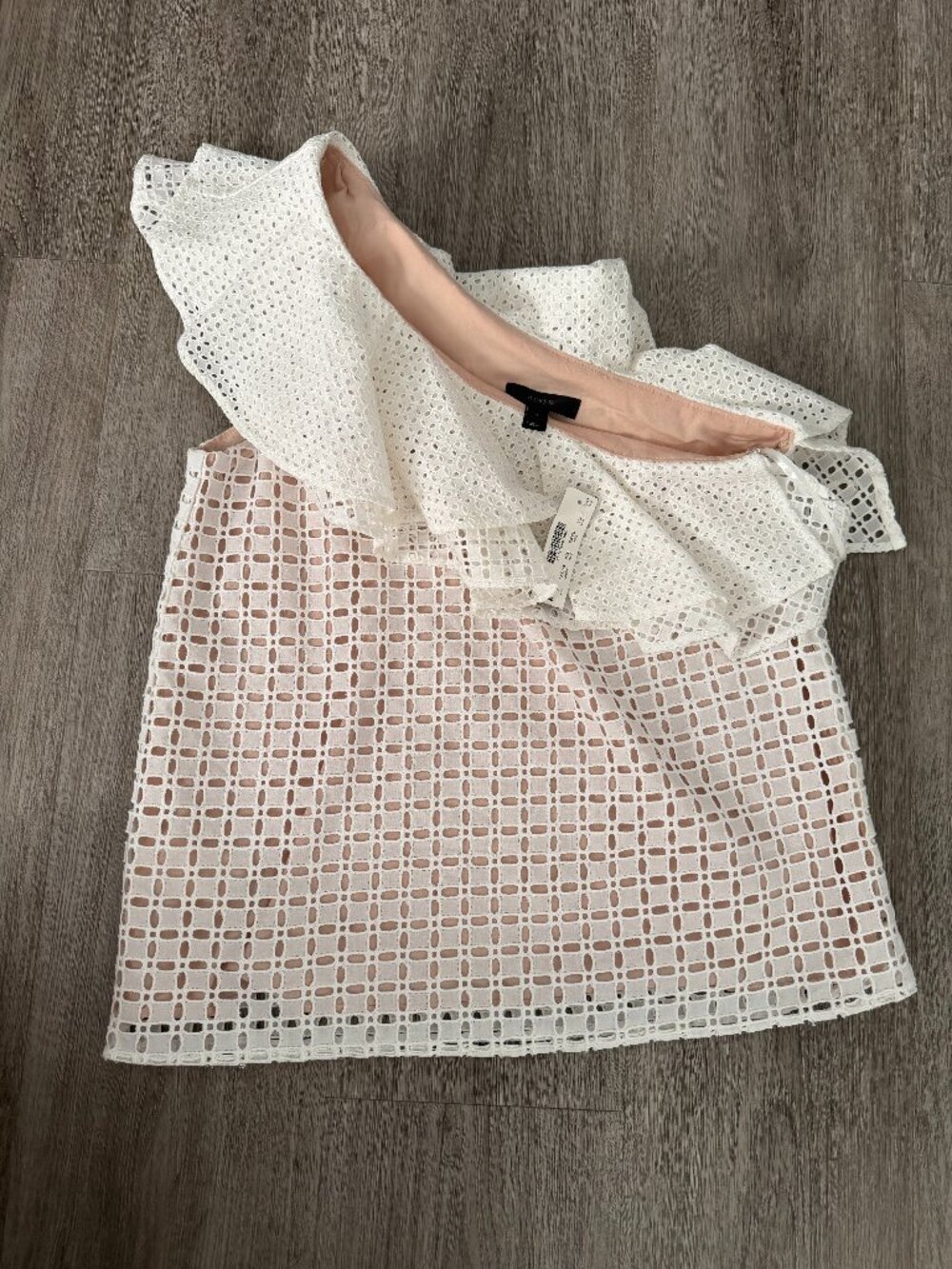 J. Crew one shoulder white ruffle eyelet top